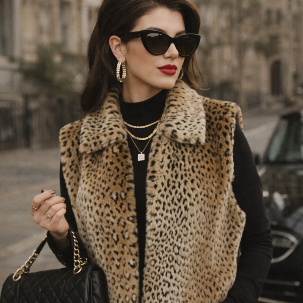 Vtg Faux Fur Animal Print Vest WomensSmall Leopard Cheetah Painted Pony Mob Wife